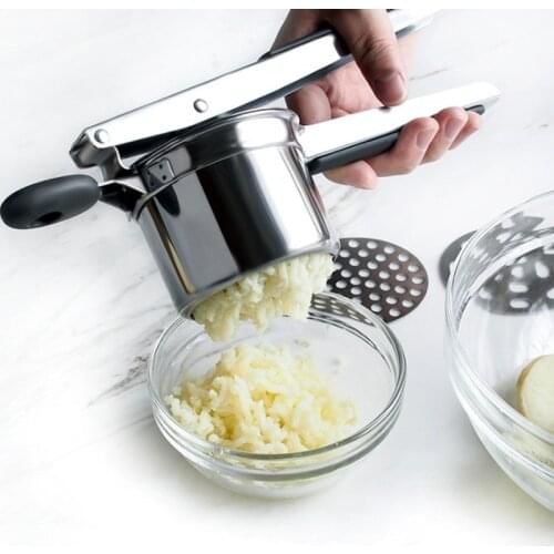 Stainless Steel Potato Masher With Silicone Handle Multifunctional Squeezer Kitchen Pressed Garlic Mashed Juice Size Filter Hole