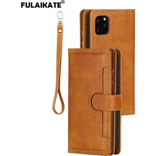 FULAIKATE Multifunction Card Pocket Wallet Flip Case for iPhone11 Pro Max Lanyard Protective Back Cover Bag for S20 Plus Ultra