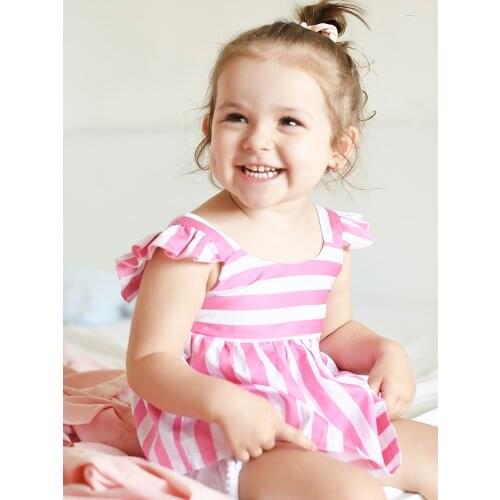 2020 2-8 Years Old Frozen Summer Girls Dress Printed Cotton Stripe Dresses -sleeved Young Children Baby Dress For Girls Clothes