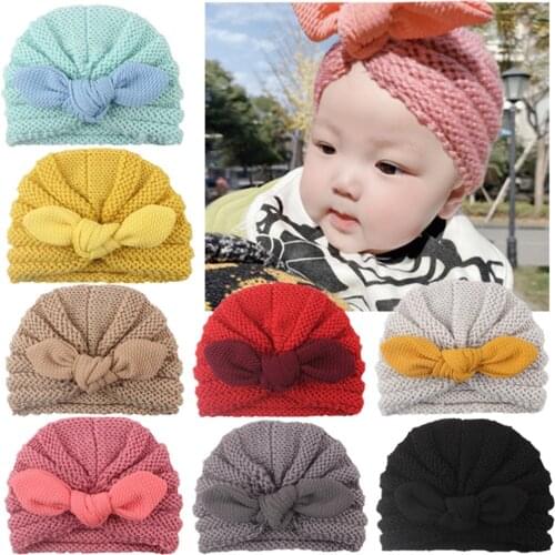 Fashion Baby Girls Cotton Hats Autumn Winter Hats Lovely Bow Hats Beanie Turban Head Accessories Kids Gifts