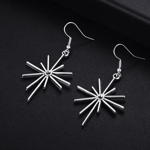 Trendy Vintage Octagonal Star Shape Dangle Antique Silver Plated Earrings for Women Girl Retro Cute Drop Earrings Jewelry