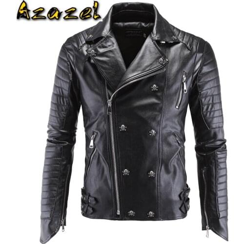 2019 Automotive Mens Leather Jacket Coat Skulls Sequined Personality 5XL Winter Mans Leather Suede Coats PU Streetwear A866