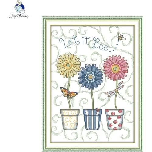 Three Basin flower Counted Printed Cross Stitch 11CT 14CT DIY Handwork flowers Style Cross Stitch Kits For Embroidery Home Decor