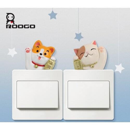 Roogo Switch Sticker 3M Adhesive Welcome Home Waving Hand Cute Animal Sticker Auspicious Omen Home Decoration Accessories