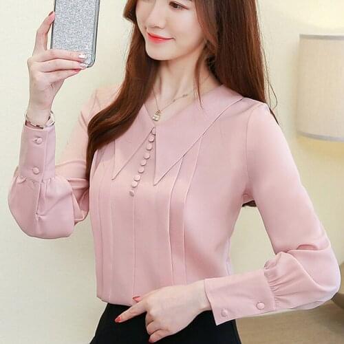 2021 New Women Turn Down Collar Blouse Top Chiffon Long Sleeve Blouse Blusa Shirt