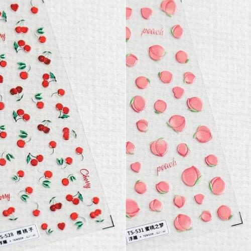 New Craft 5D Nail Stickers Professional Frosted Thin Embossed Stickers Transparent Nail Stickers Cherry Peach Nail Decoration