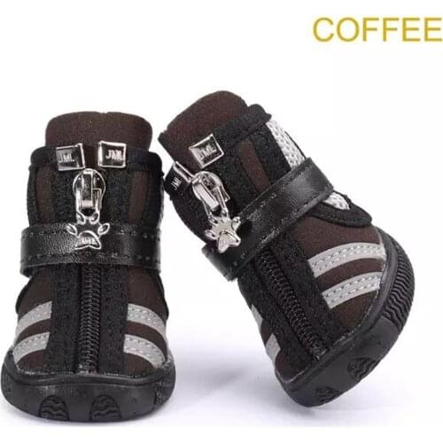 4 pcs/lot Small Dog Shoes Breathable Mesh Fabric Running Dog Boots with Zippers Dog Shoes Booties All Season Use