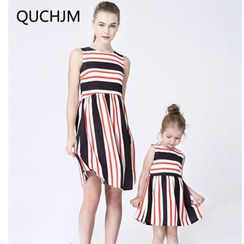 Family Matching Outfits New Family Dress Mother Daughter Matching Outfits Clothes Women Girls Sleeveless Mini Striped Dresses