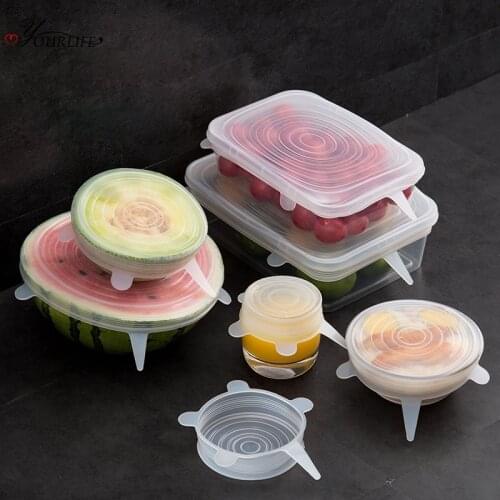 OYOURLIFE 6pcs/set Transparent Food Silicone Cover Refrigerator Fresh Keeping Seal Lids Microwave Cover Silicone Stretch Lids