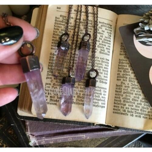 NM35270 Purple Crystal Amethyst Necklace Crystal Pendant Copper Electroformed Natural Stone Necklace Boho Gothic Jewelry