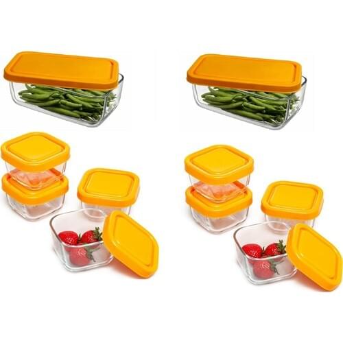 Pasabahce Snowbox 10 Prç. Cover Glass Storage Container Orange
