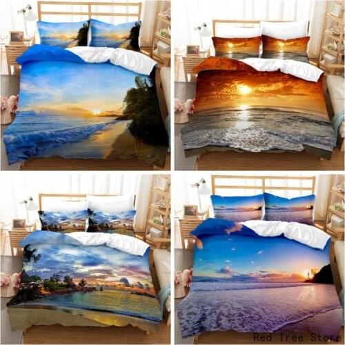 Landscape Digital Print Bedding Set Beautiful Sunset Cloud Duvet Cover Pillow Case Adult Luxury BedLine Gift Queen Size Bedcloth