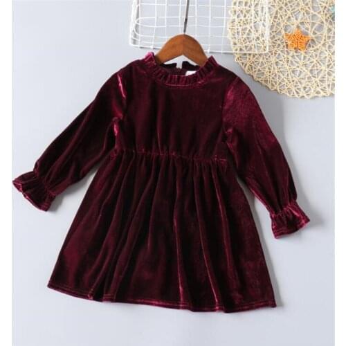 Girls Princess Dress Spring Autumn 2020 Girls Gold Velvet Long Sleeve Princess Party Dress For Children Kids Clothes