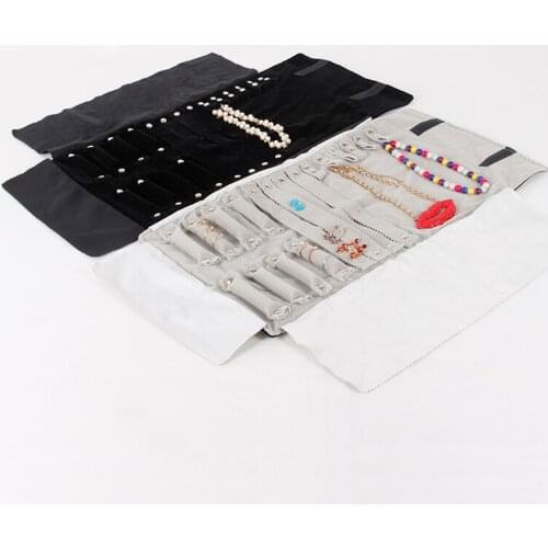 Superior Velvet Multi-function Portable Jewelry Roll Bag Necklace Holder Rings Earrings Pendant Bracelet Travel Pouch Foldable