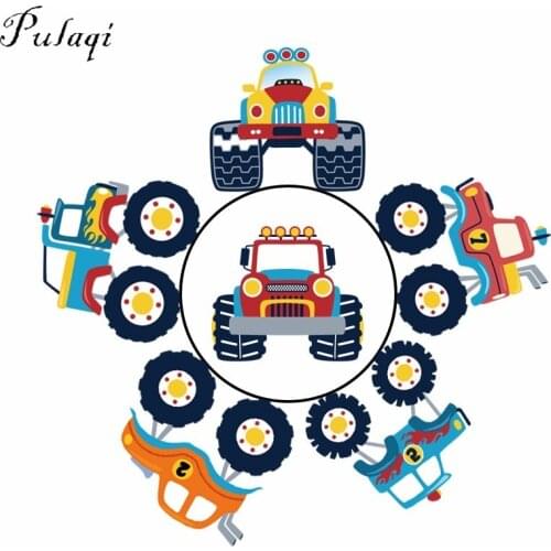 Pulaqi Car Truck Iron On Transfer Vinyl For T-Shirts Heat Transfers Patches Thermal Paste For Kids Clothing Stickers F