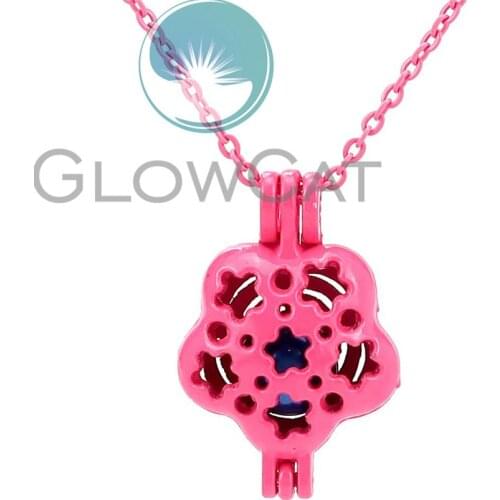 RR68 Hot Pink Flower Pendant Necklace Women New Fashion Pearl Cage Locket Jewelry Necklaces Christmas Gifts