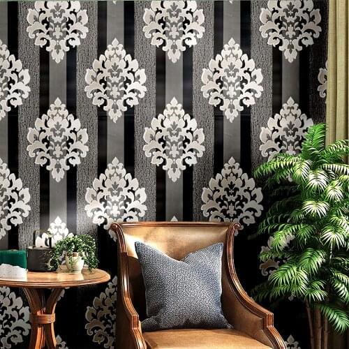 Home Peel and Stick Wallpaper Wall Decor Vinyl Self Adhesive Modern Black Siver Damasks WallpaperContact Paper Decorative