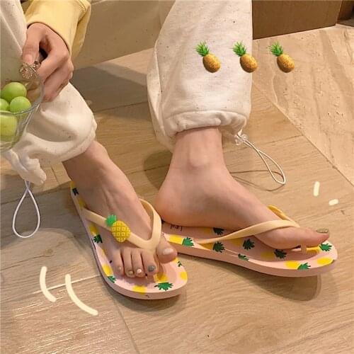 Summer Beach Vacation Soft Flip Flops Women Fashion Cute Casual Pineapple Strawberry pattern Bath non-slip outdoor wear sandals