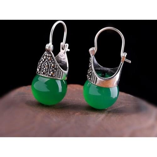 Female Luxury Green Jade Earrings 925 Sterling Silver Cute Small Red Clip Earrings For Women Vintage Minimalist Wedding Earrings