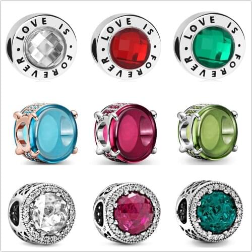 925 Sterling Silver Bead Charm Shiny Inset Zircon Bead Fit Pandora Charm Silver 925 Original Bracelet DIY Jewelry For Women