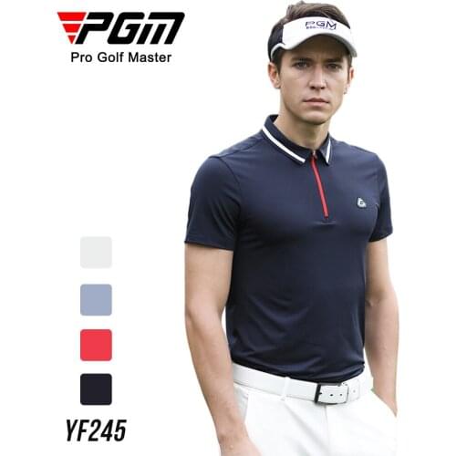 PGM 2020 new golf clothing mens t-shirt Summer Breathable Men Short Sleeve Zip Collar Golf Shirt Quick Dry Sportswear tops