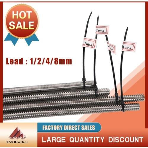 3D Printer THSL-300-8D Trapezoidal Rod T8 Lead Screw Thread 8mm Lead1mm Length100mm200mm300mm400mm500mm600mm with Brass Nut