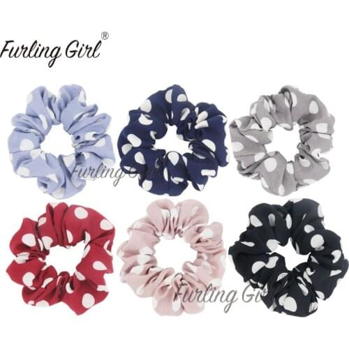 Furling Girl 1PC White Big Polka Dots Fabric Hair Scrunchies Ponytail Holder Chiffon Hair ties Gum Elastic Hair Bands