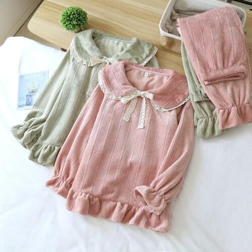 Thicken Flannel cute Strawberry pajamas sets women Japanese flannel Winter keep warm long sleeve women sleepwear pyjamas