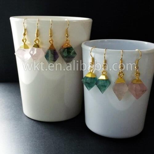 WT-E159 Wholesale new design earring natural rainbow fluorite dangling earrings rhombus stone dangle earring for women jewelry