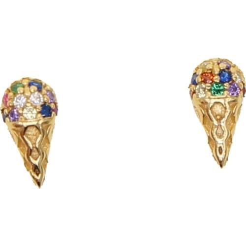 Cute DIY tiny Ice Cream with rainbow cz earrings for women girl 100% 925 sterling silver mini summer lovely jewelry high quality