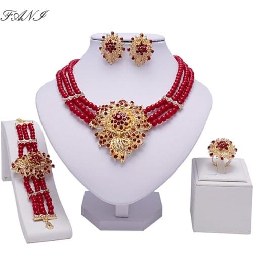 Fani Dubai Gold Color jewelry Set Women Crystal nigerian Wedding Bridal Accessories African Beads Jewelry Set Costume Design