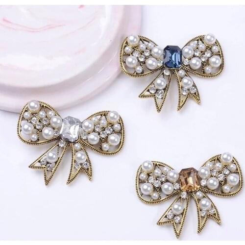 10pcs 44x35mm Metal Alloy Inlaid Bowknot Accessories For Brooch Headwear Earrings Component DIY Jewelry Making
