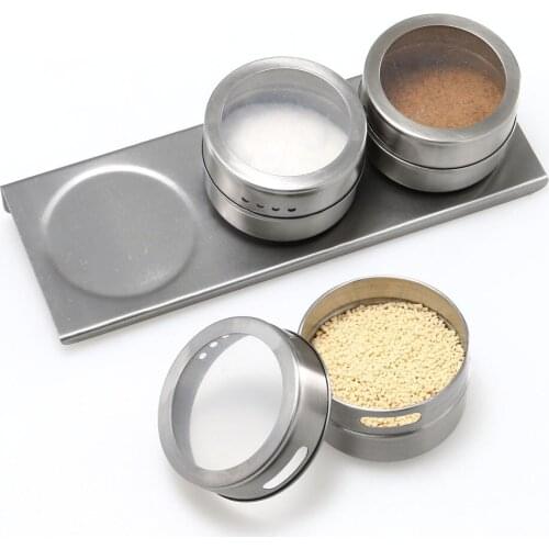 3 Pcs Stainless Steel Magnetic Spice Tin Set Kitchen Spice Jar Rack Seasoning Tool BBQ Spice Can Magnetic On Refrigerator