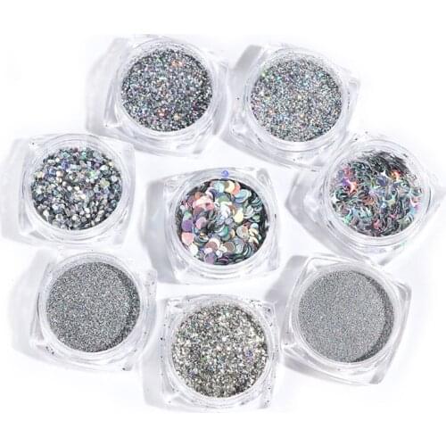 8Pcs Holographic Silvery Fine Glitter Epoxy Resin Metallic Silver Festival Sequins Resin Jewelry Pigment Nail Art Powder X4YA