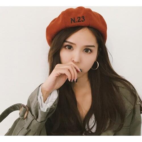 Japanese Harajuku letter embroidered beret Korean version of the wild black pumpkin hat painter hat