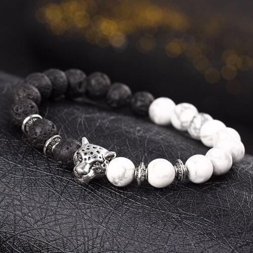 Natural Matte Stone Lava Volcanic Rock Howlite Dragon Veins Lapis Sea Sediment Tiger Eye Bracelet Leopard Bracelet