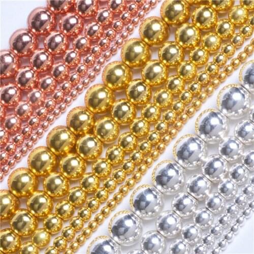 Natural Stone BeadsRose Gold/Gold/Silver Hematite Beads for Jewelry Making 3/4/6/8/10mm Round Bedas Diy Necklace Bracelet