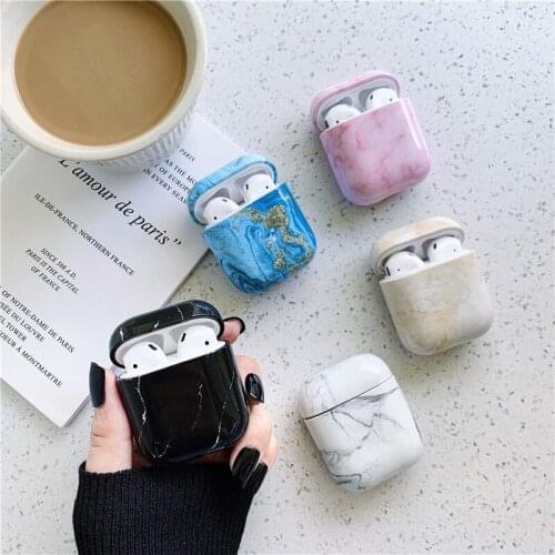 GTWIN Marble Pattern Earphone Case For Airpods 1/2 Hard PC Protective Case For Apple AirPods 1 2 Shockproof Cover Charging Box