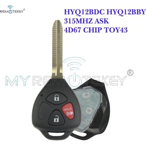 Remtekey remote key 3 button for toyota key RAV4 toy43 4d67 315mhz HYQ12BDC 2009 2010 2011 2012