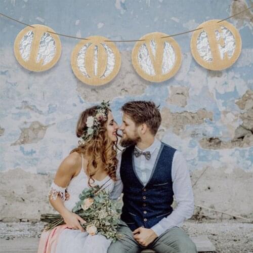 Double Side Round Burlap Bunting Banner with Lace Hessian A-Z 0-9 Flags for DIY Various Combination Birthday Wedding Party Decor