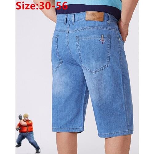 Jeans Men Denim Shorts Summer Blue Plus Size Big 44 46 48 52 56 Male Half Trousers High Waist Short Stretched Masculino Hombre