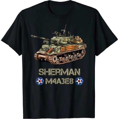 World War 2 American Tank M4A3E8 Sherman Memorabilia Men T-Shirt Short Casual 100% COTTON O-Neck Shirts