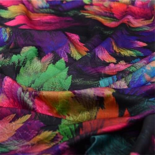 FYS68 1meter Colorful Leaves Silk Fabric Elegant Guangdong Gauze Qipao Cheongsam Fabric DIY Fabric For Sewing DIY Material