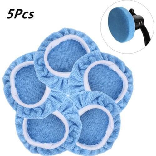 5Pcs 5-6/7-8/9-10 Inches Auto Car Polisher Pads Soft Microfiber Waxing Sponge Car Polishing Bonnet Buffing Pad Cover Bonnet Tool
