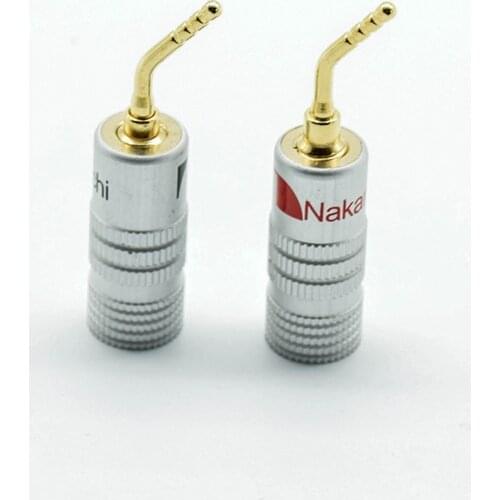 2PCS 2mm bent Acicular Banana Plug 24K Gold Nakamich Speaker Pin Angel Speaker wire Screw Lock Connector For Musical HiFi Audio