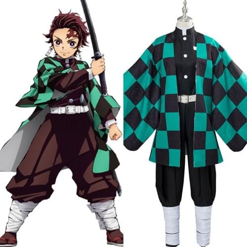 Anime Demon Slayer: Kimetsu no Yaiba Cosplay Kamado Tanjirou Cosplay Costume Uniform Kimono Outfit Halloween Costume