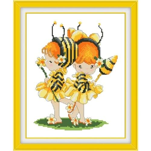 Bee sisters cross stitch kits embroidery needlework sets 18ct 14ct 11ct white cloth cotton thread DIY handmade needlework