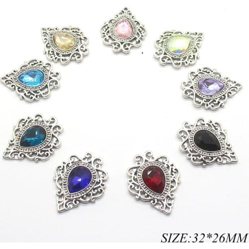 Brand New 10Pcs/Set 33*28MM Metal Alloy Water Drop Color Mixed Acrylic Button Brooch DIY Suitable For Wedding Dress