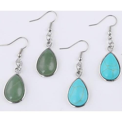 New Fashion Natural Stone Hook Dangle Water Drop Earrings Solid Jewelry for Women Girls Green Aventurine Dangler Gift Wholesale