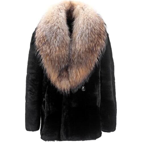 2021 autumn and winter new fur coat warmth thick fur collar coat mens leather coat fashion gentleman style jacket